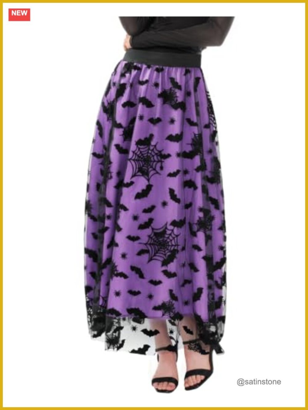 Velvet Bats Pumpkin Skull Tulle Midi Skirt